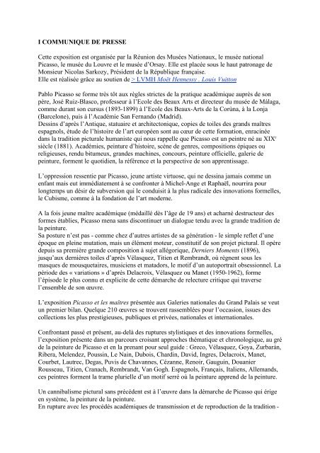 I COMMUNIQUE DE PRESSE Cette exposition est organisée par la ...
