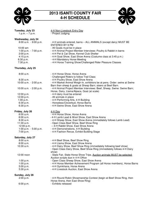 2013 isanti county fair 4-h schedule - University of Minnesota ...
