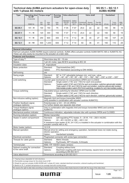 Part-turn actuators SG 05.1 – SG 12.1 for open-close duty with 1 ...