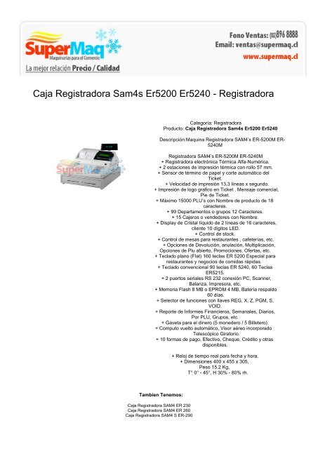 Caja Sam4s Er5200 Er5240 - Registradora