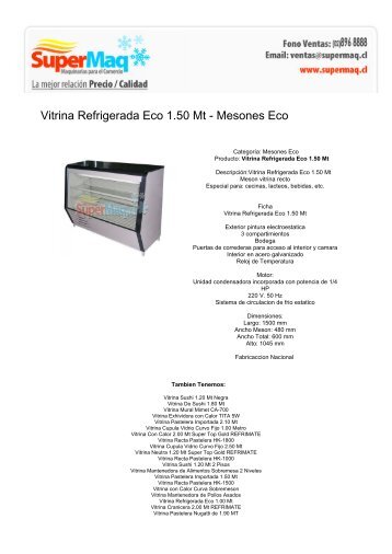 Vitrina Refrigerada Eco 1.50 Mt - Mesones Eco - Fabricadora de Hielo