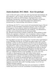 Juniorakademie 2012 Jülich – Kurs Kryptologie