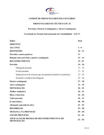 CPC 25 - Comitê de Pronunciamentos Contábeis