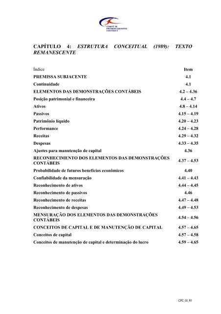 CPC 00 - Comitê de Pronunciamentos Contábeis