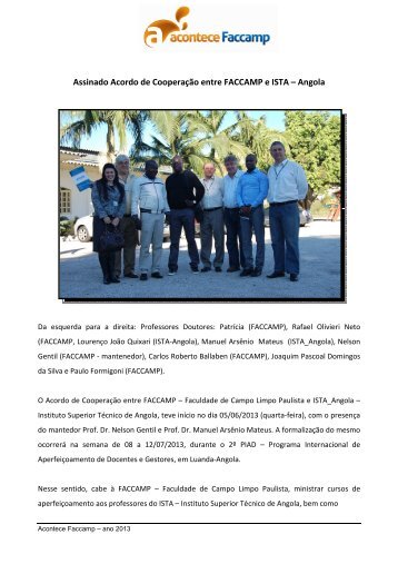 Assinado Acordo de Cooperação entre FACCAMP e ISTA – Angola