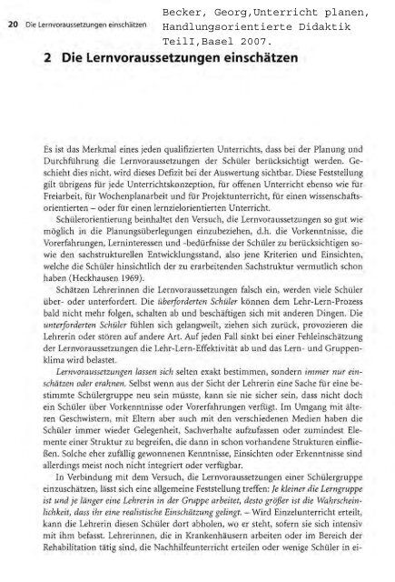 Becker,Lernvoraussetzungen - Fachdidaktik Geschichte