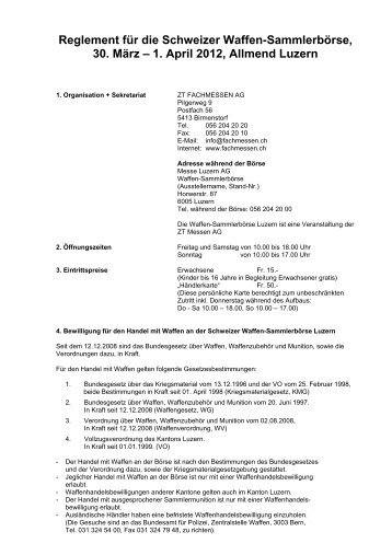 Reglement für die Schweizer Waffen-Sammlerbörse, 30. März – 1 ...