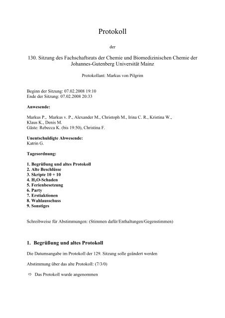 Protokoll - Fachschaft Chemie - Johannes Gutenberg-Universität ...
