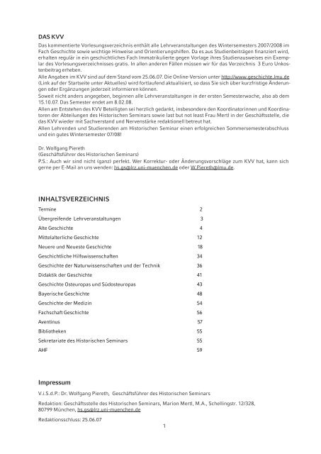 Kommentiertes Vorlesungsverzeichnis Wintersemester 2007/08