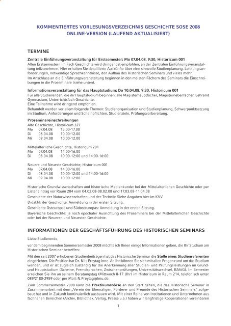 Kommentiertes Vorlesungsverzeichnis Sommersemester 2008