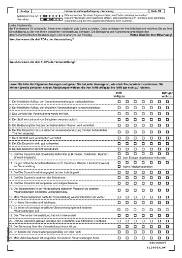 Lesen Sie bitte die folgenden Aussagen und geben Sie bei jeder ...