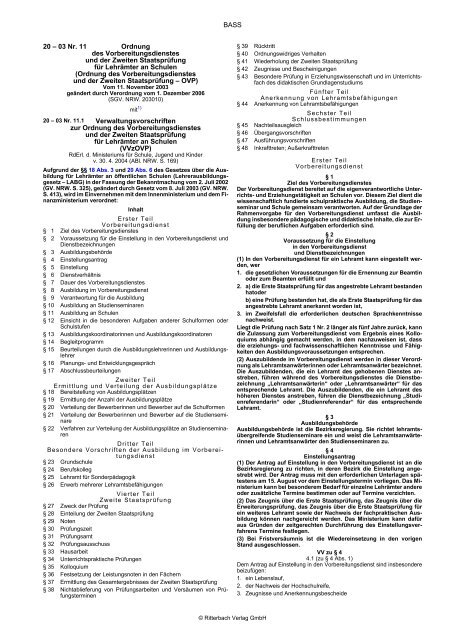 Bass 03 Nr 11 Ordnung Des Vorbereitungsdienstes Und Der