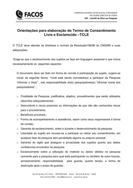 Termo de Consentimento Livre e Esclarecido - Facos