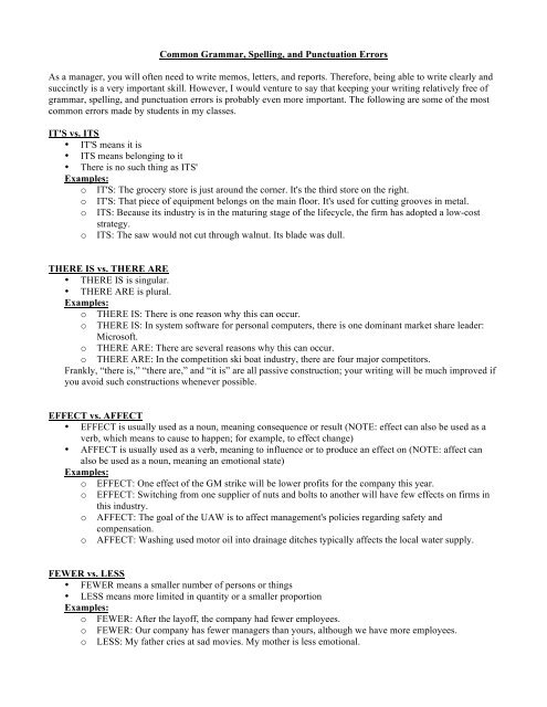 most common grammar spelling and punctuation errors