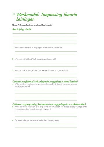 Werkmodel: Toepassing theorie Leininger - Factor-E