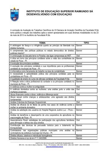 Clique aqui e confira a lista - Faculdade R. SÁ