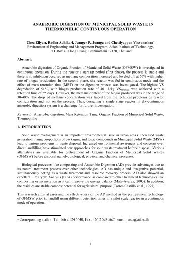 Anaerobic Digestion of Municipal Solid Waste - faculty.ait.ac.th ...