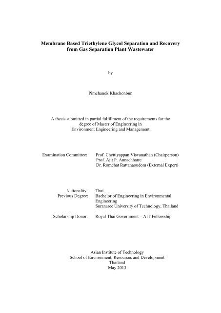 Membrane Based Triethylene Glycol Separation and Recovery from ...