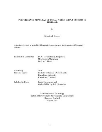 Performance Appraisal of Rural Water Supply Systems in Thailand