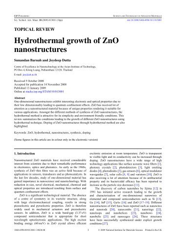 Hydrothermal growth of ZnO nanostructures - faculty.ait.ac.th - Asian ...