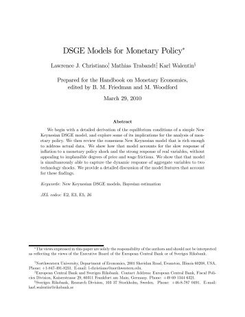 DSGE Models for Monetary Policy∗ - Northwestern University