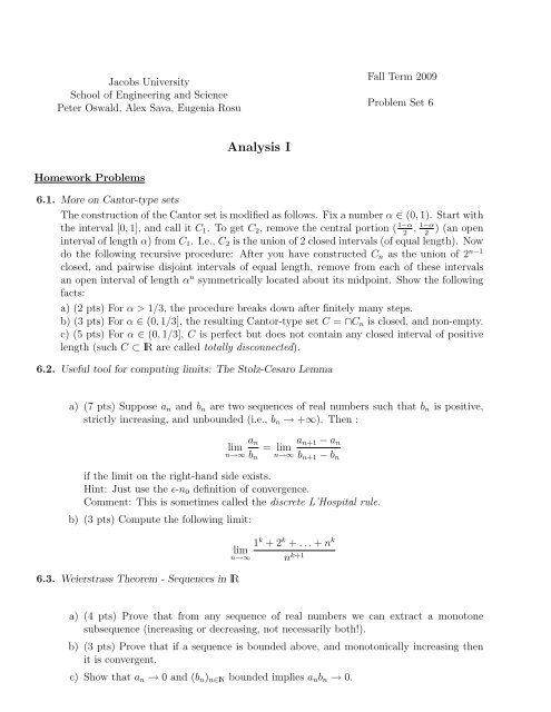 Analysis I - Faculty.jacobs-university.de - Jacobs University