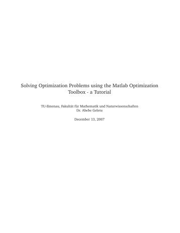 Solving Optimization Problems using the Matlab Optimization ...