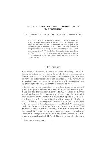 Explicit n-descent on elliptic curves. II. Geometry - Faculty.jacobs ...