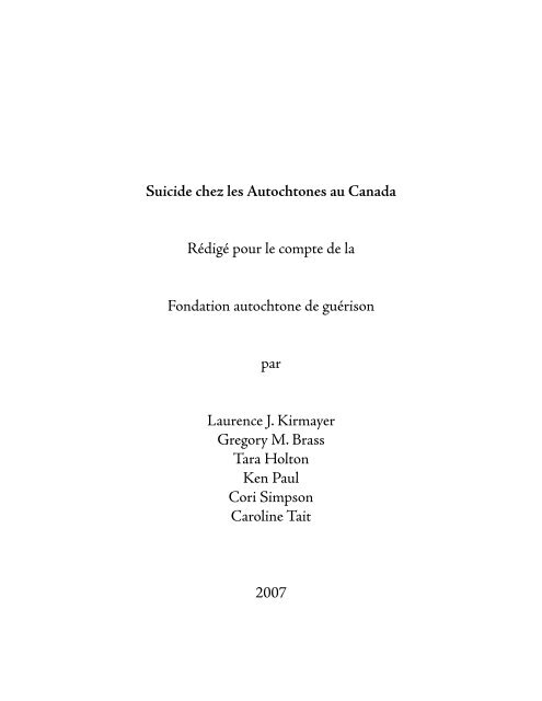 Suicide chez les Autochtones au Canada - Fondation autochtone de ...