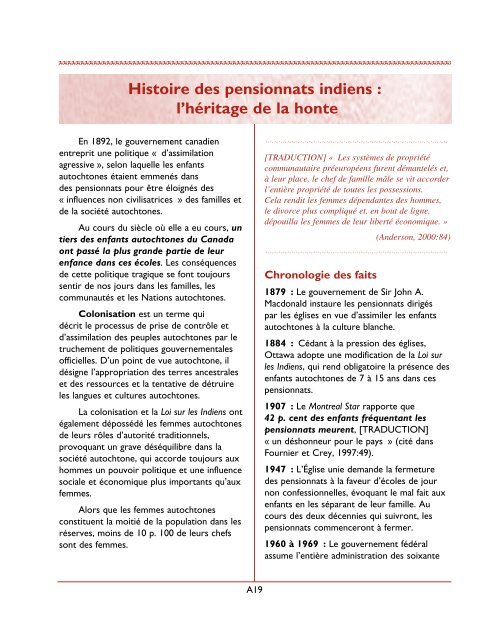 Comprendre les traumatismes vécus dans les pensionnats indiens ...