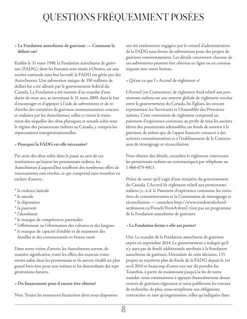 RAPPORT ANNUEL 2012 - Fondation autochtone de guérison