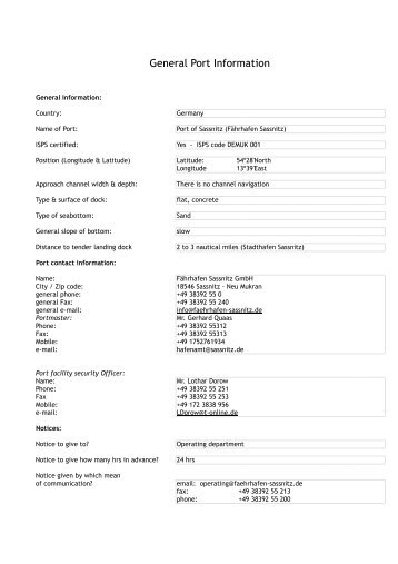 General Port Information - Fährhafen Sassnitz