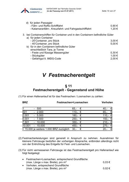 HAFENTARIF Fährhafen Sassnitz GmbH