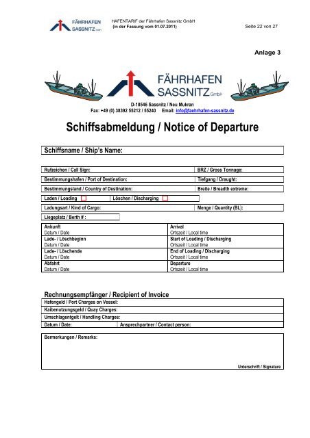 HAFENTARIF Fährhafen Sassnitz GmbH