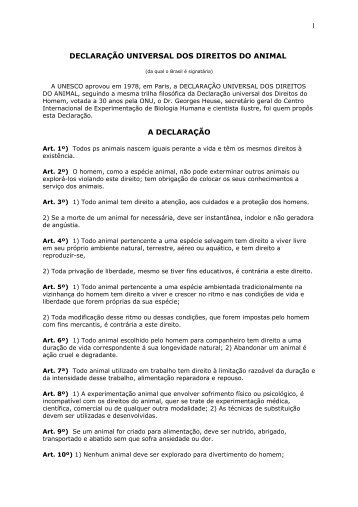 Declaração Universal dos Direitos dos Animais - São Leopoldo ...