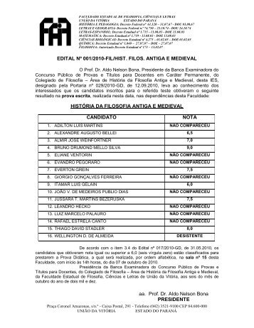 EDITAL Nº 001-FIL HISTÓRIA DA FILOSOFIA ANTIGA E ... - FAFIUV