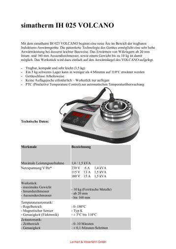 simatherm IH 025 VOLCANO - Lenhart & Hasenöhrl GmbH