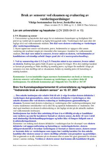 Bruk av sensorer ved eksamen og evaluering av vurderingsordninger
