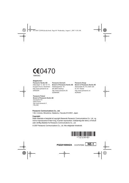 Model nr. KX-TG7222NE Model nr. KX-TG7200NE KX-TG7202NE ...