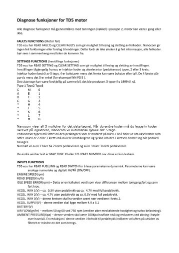 Diagnose funksjoner for TD5 motor