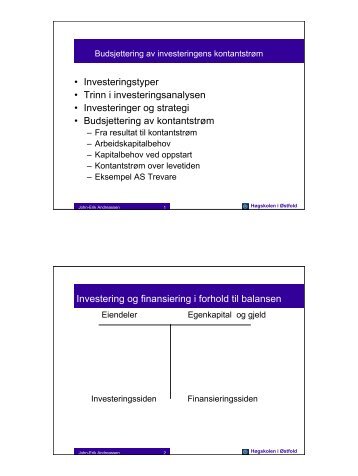 • Investeringstyper • Trinn i investeringsanalysen • Investeringer og ...