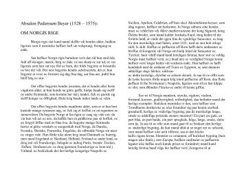 Absalon Pederssøn Beyer (1528 – 1575): OM NORGIS RIGE