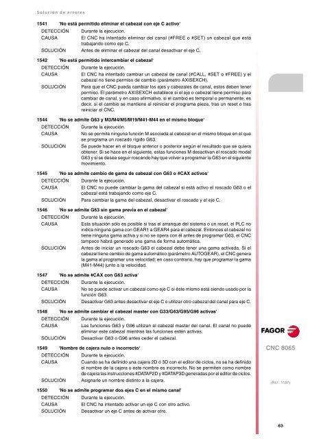 8065. Solución de errores. - Fagor Automation