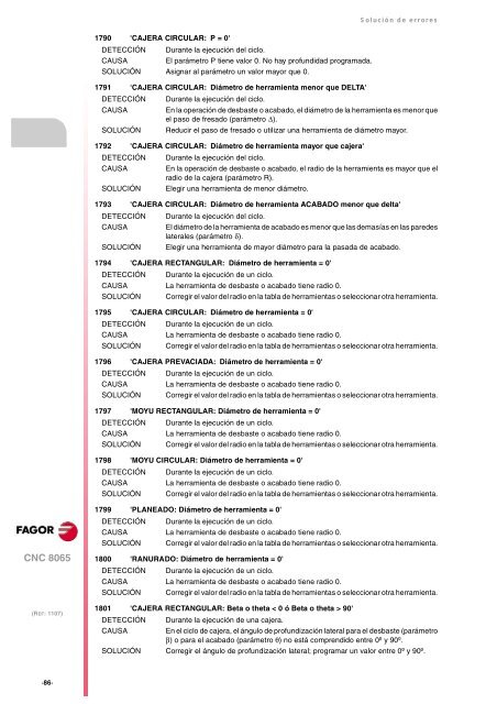 8065. Solución de errores. - Fagor Automation