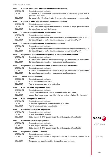 8065. Solución de errores. - Fagor Automation