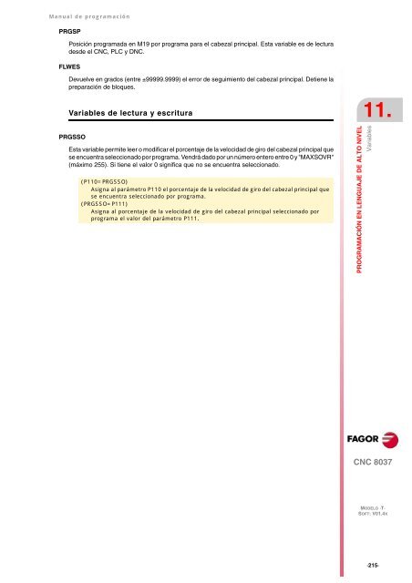 CNC 8037 T - Manual de programación - Fagor Automation