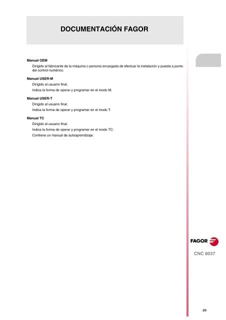 CNC 8037 T - Manual de programación - Fagor Automation