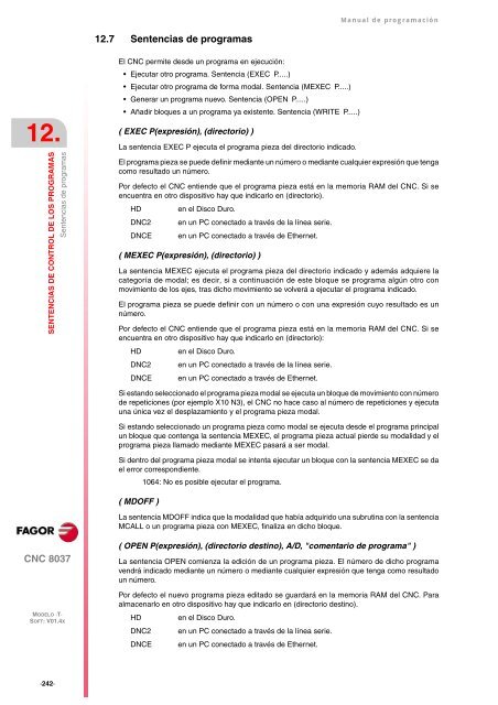 CNC 8037 T - Manual de programación - Fagor Automation