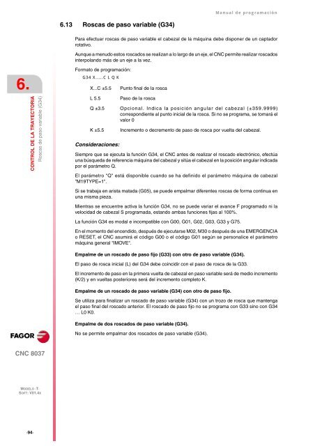 CNC 8037 T - Manual de programación - Fagor Automation