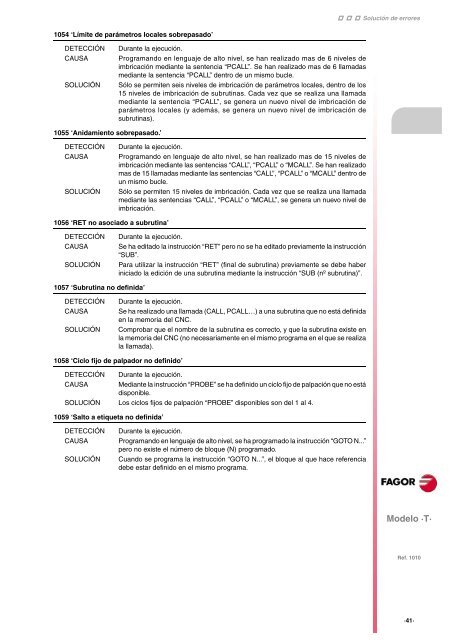 CNC 8055 - Solución de errores - Fagor Automation